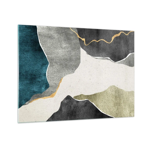 Quadro em vidro - Mosaico abstrato com formas orgânicas e uma linha dourada - 70x50cm - Composição de mosaico com fio de ouro - Decoração de parede moderna para a sala de estar e quarto ARTTOR