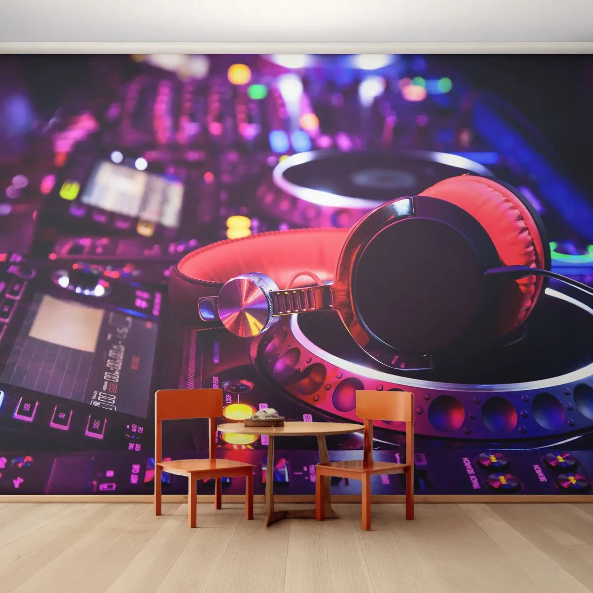 Papel de Parede Autocolante Deluxe Sticker - Antes da diversão começar - Música, Estúdio de música, Fones de ouvido - 250x175 cm