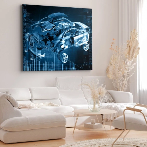 Quadro em tela - Um desenho técnico moderno de um carro com elementos estruturais - 70x50cm - Anatomia da engenharia - Decoração de parede moderna para a sala de estar e quarto ARTTOR