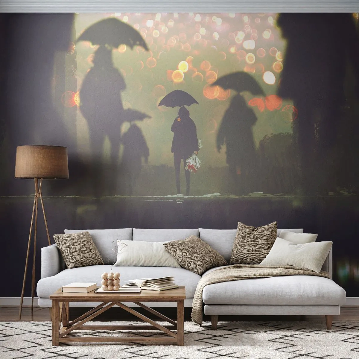 Papel de Parede Standard Eco - Da perspectiva de uma gota de chuva - Caminhada na chuva, Pessoas, Gráficos - 450x315 cm