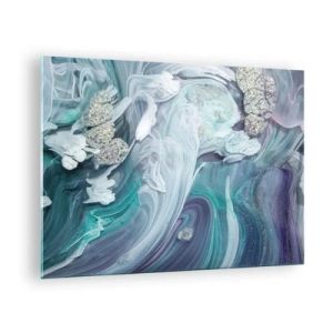 Quadro em vidro - Uma composição abstrata em tons de azul, roxo e branco. - 70x50cm - Correntes de azul - Decoração de parede moderna para a sala de estar e quarto ARTTOR