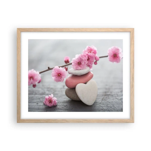 Pôster com moldura de carvalho claro - Flor de cerejeira - 50x40 cm