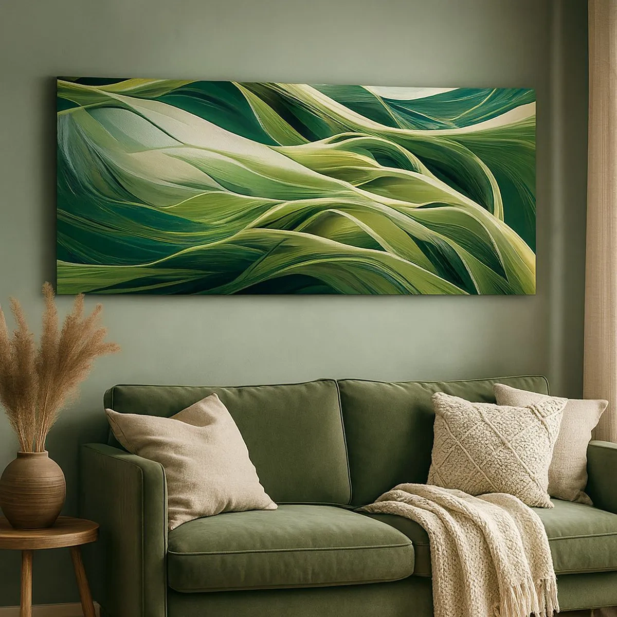 Quadro em tela - Jogo verde abstrato - 100x40 cm