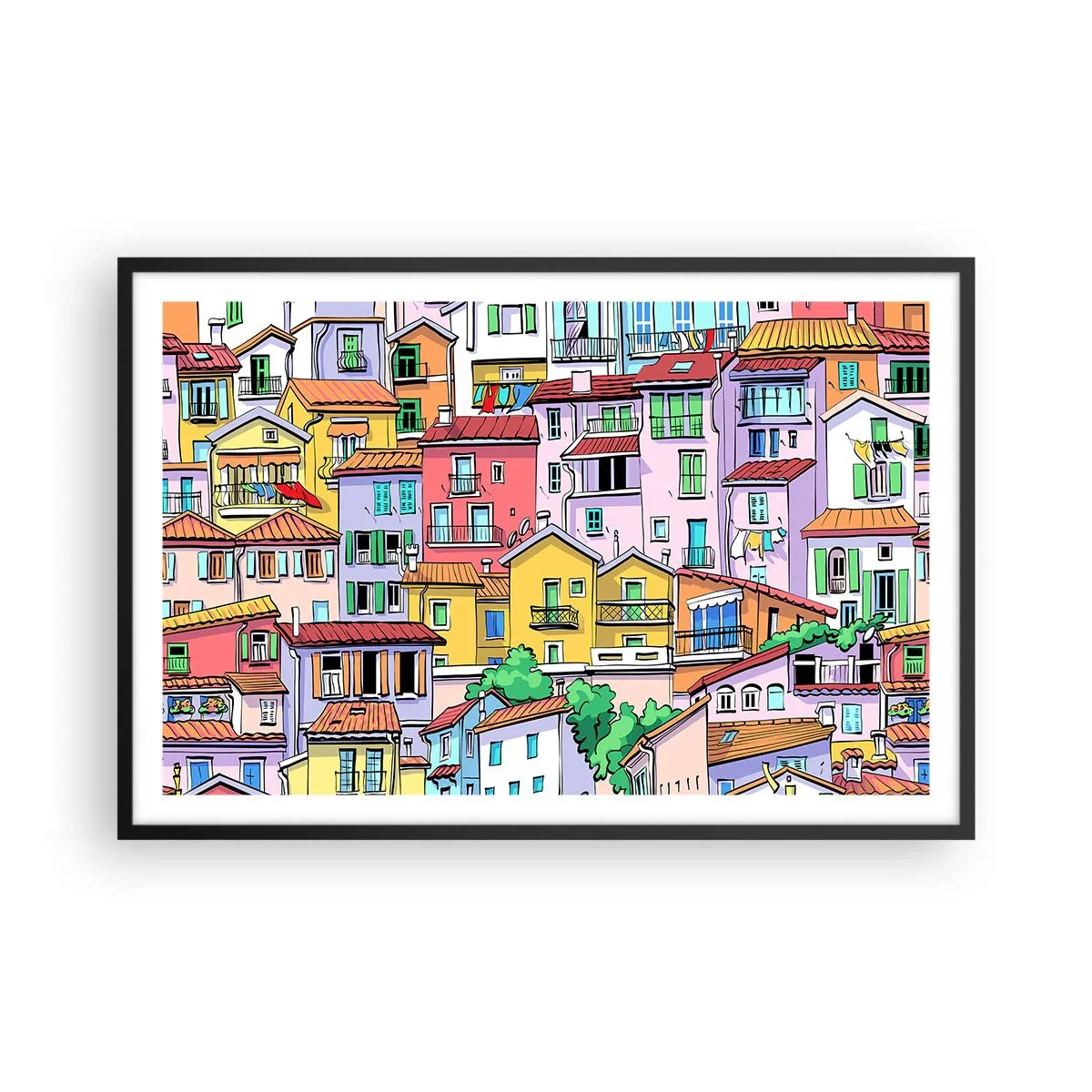 Pôster com moldura preta - Cidade divertida - 91x61 cm