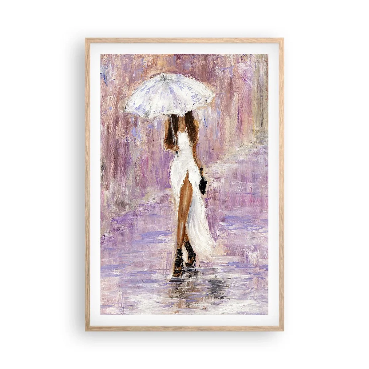 Pôster com moldura de carvalho claro - Na chuva lilás - 61x91 cm