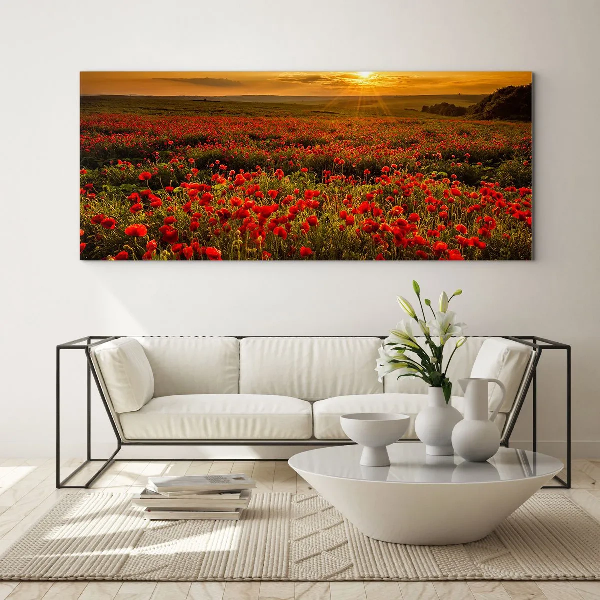 Quadro em vidro - Entre o farfalhar da onda de prados, entre o dilúvio das flores - 140x50 cm