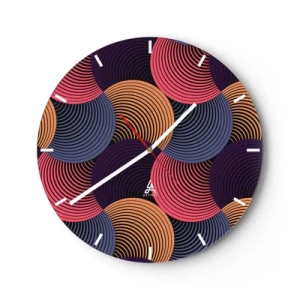 Relógio de parede - Relógio em vidro - Círculos concêntricos coloridos em um arranjo dinâmico - 30x30cm - Num ritmo circular - Decoração de parede moderna para a sala de estar, cozinha e quarto ARTTOR