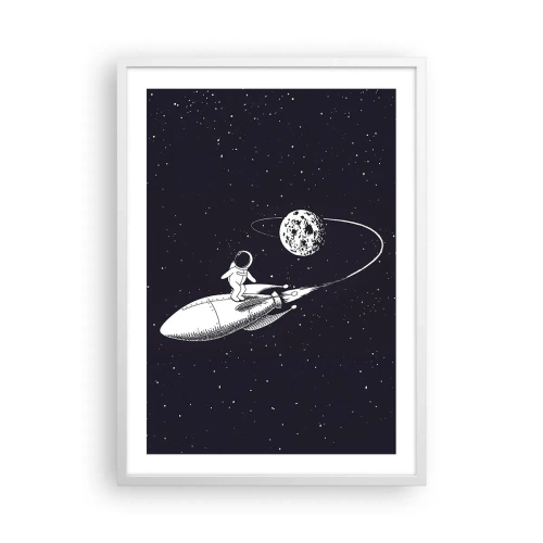 Pôster em moldura branca - Surfista espacial - 50x70 cm