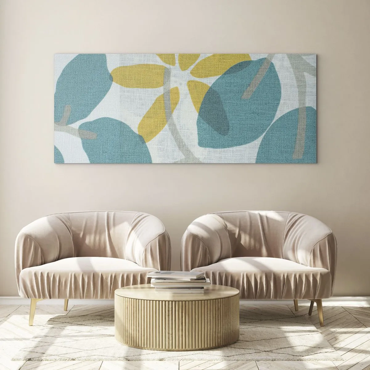 Quadro em vidro - Entre as folhas azuis - 100x40 cm