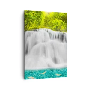 Quadro em tela - Cascata espumosa do verde ao azul - 70x100 cm