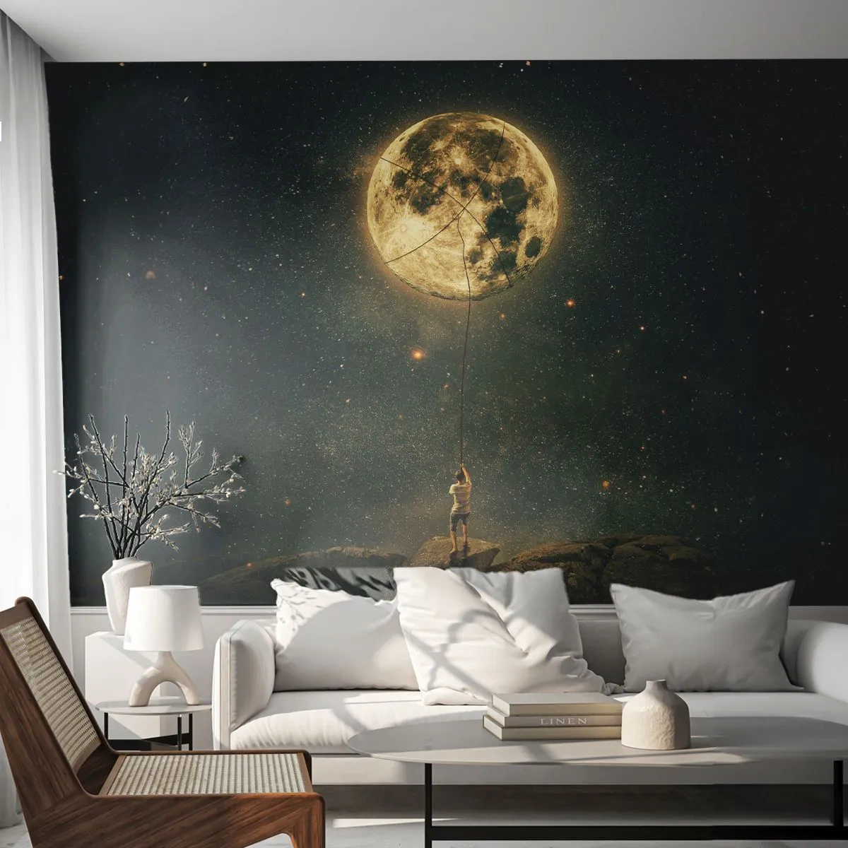 Papel de Parede Autocolante Deluxe Sticker - Aquele que roubou a lua - Lua, Estrelas, Imaginação - 250x175 cm