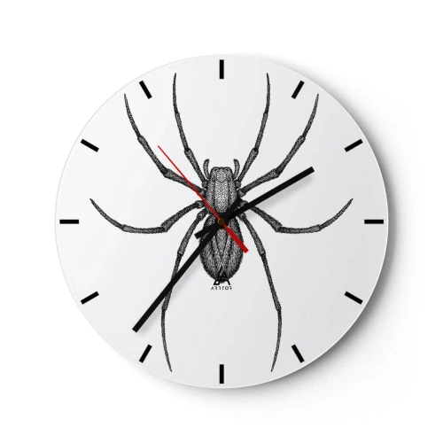 Relógio de parede - Relógio em vidro - Ilustração em preto e branco de uma aranha em um fundo branco - 30x30cm - Precisão perturbadora - Decoração de parede moderna para a sala de estar, cozinha e quarto ARTTOR