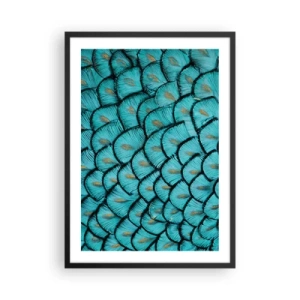 Pôster com moldura preta - Fotografia macro de penas turquesas com um padrão único - 50x70cm - A grande gala de penas - Decoração de parede moderna para a sala de estar e quarto ARTTOR