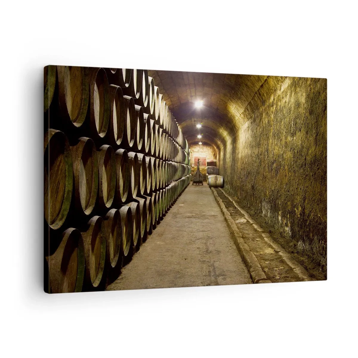 Quadro em tela - Uma adega com barris de vinho de madeira dispostos em fileiras - 70x50cm - É bom deitar-se - Decoração de parede moderna para a sala de estar e quarto ARTTOR