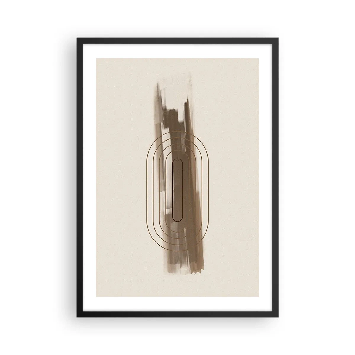 Pôster com moldura preta - Forma geométrica em tons de marrom e bege - 50x70cm - Um sopro de cinza - Decoração de parede moderna para a sala de estar e quarto ARTTOR