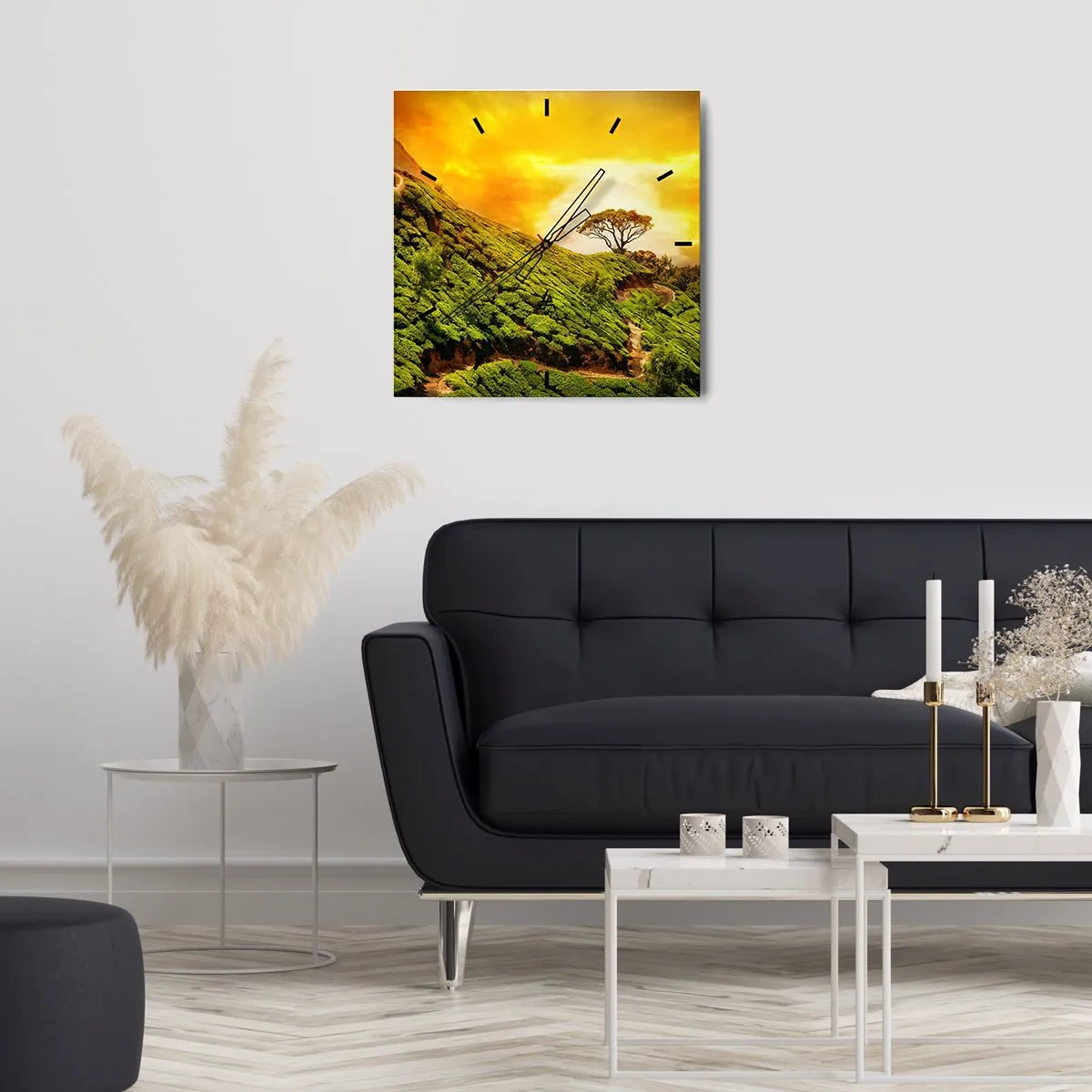 Relógio de parede - Relógio em vidro - Um caminho sinuoso, uma encosta verde - 40x40 cm