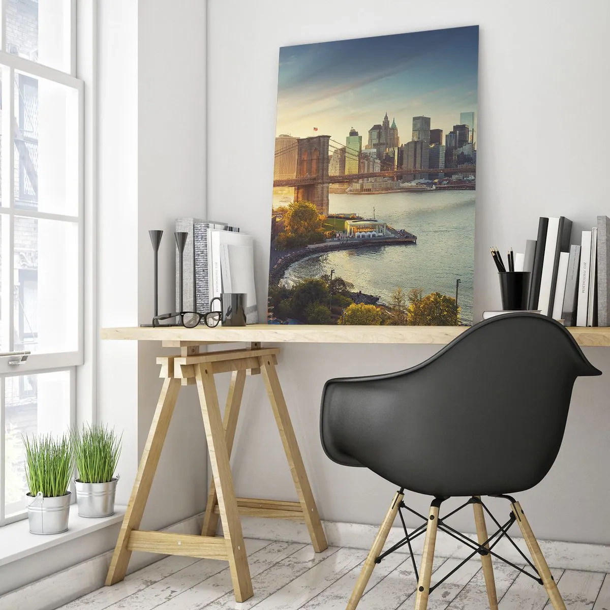 Quadro em vidro - O amanhecer da cidade grande - 70x100 cm