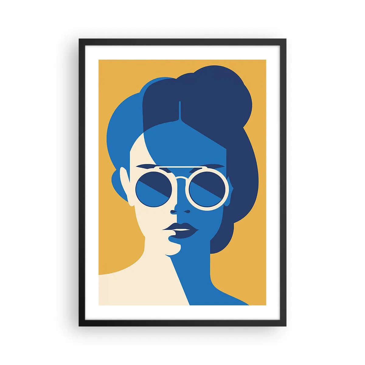 Pôster com moldura preta - Retrato abstrato de uma mulher usando óculos de sol - 50x70cm - Look de férias - Decoração de parede moderna para a sala de estar e quarto ARTTOR