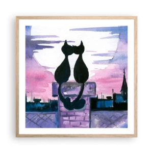 Pôster com moldura de carvalho claro - Rendez-vous sob a lua - 60x60 cm