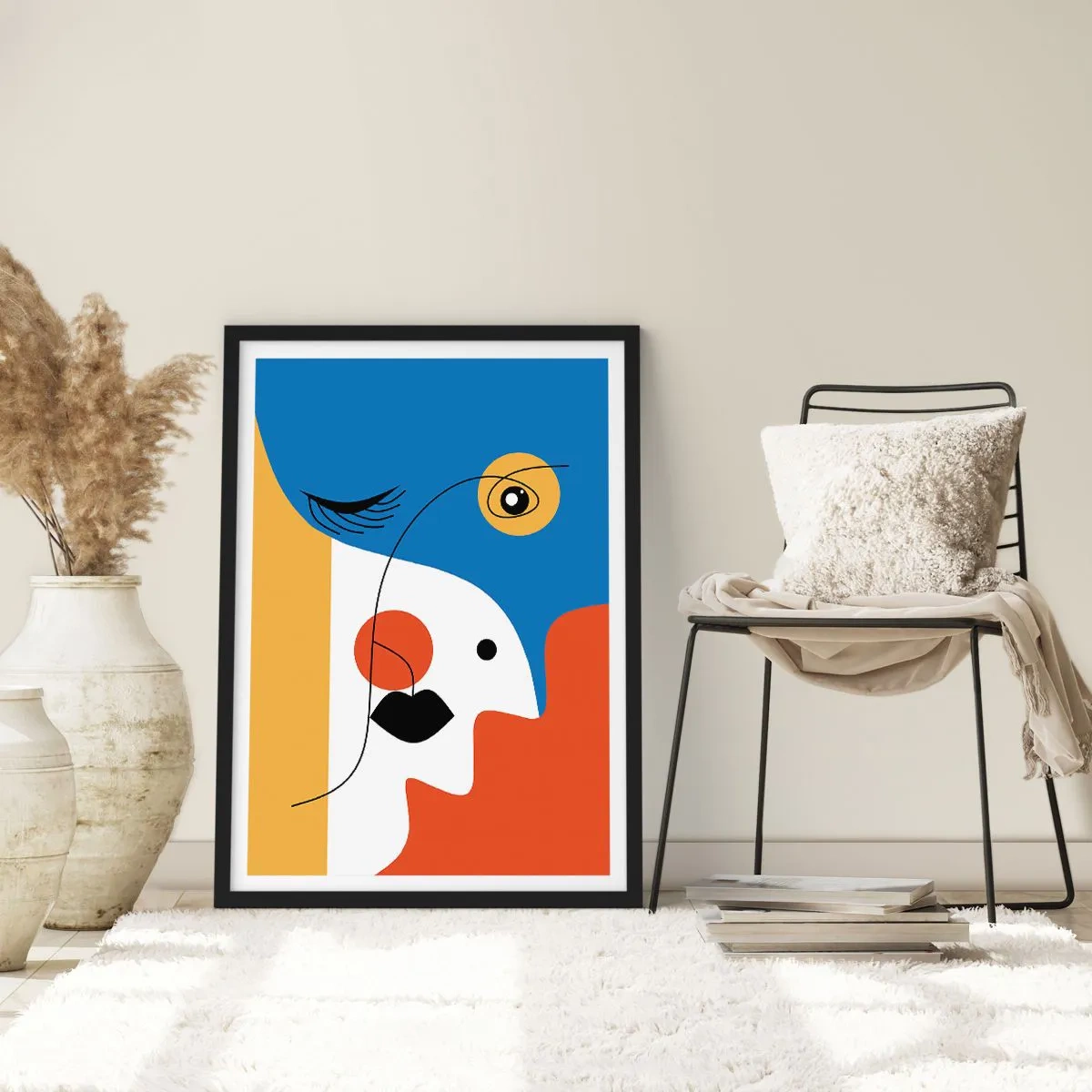 Pôster com moldura preta - Um retrato cubista em cores fortes - 50x70cm - Retrato desconstruído - Decoração de parede moderna para a sala de estar e quarto ARTTOR