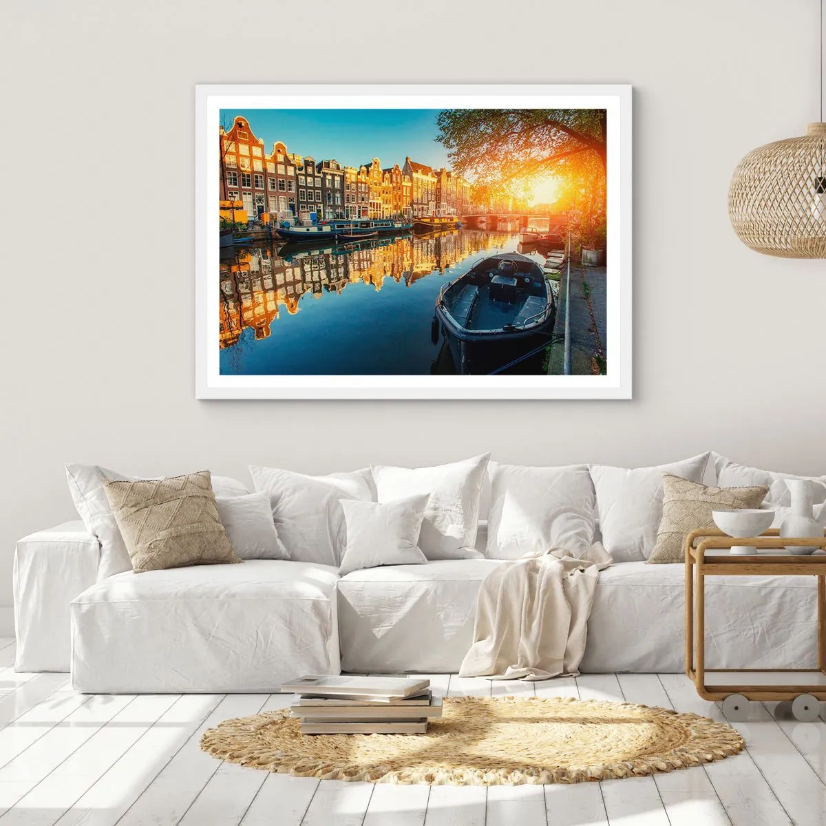 Pôster em moldura branca - Manhã em Amsterdã - 100x70 cm