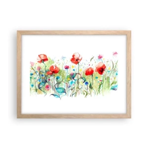 Pôster com moldura de carvalho claro - Prado florido de maio - 40x30 cm
