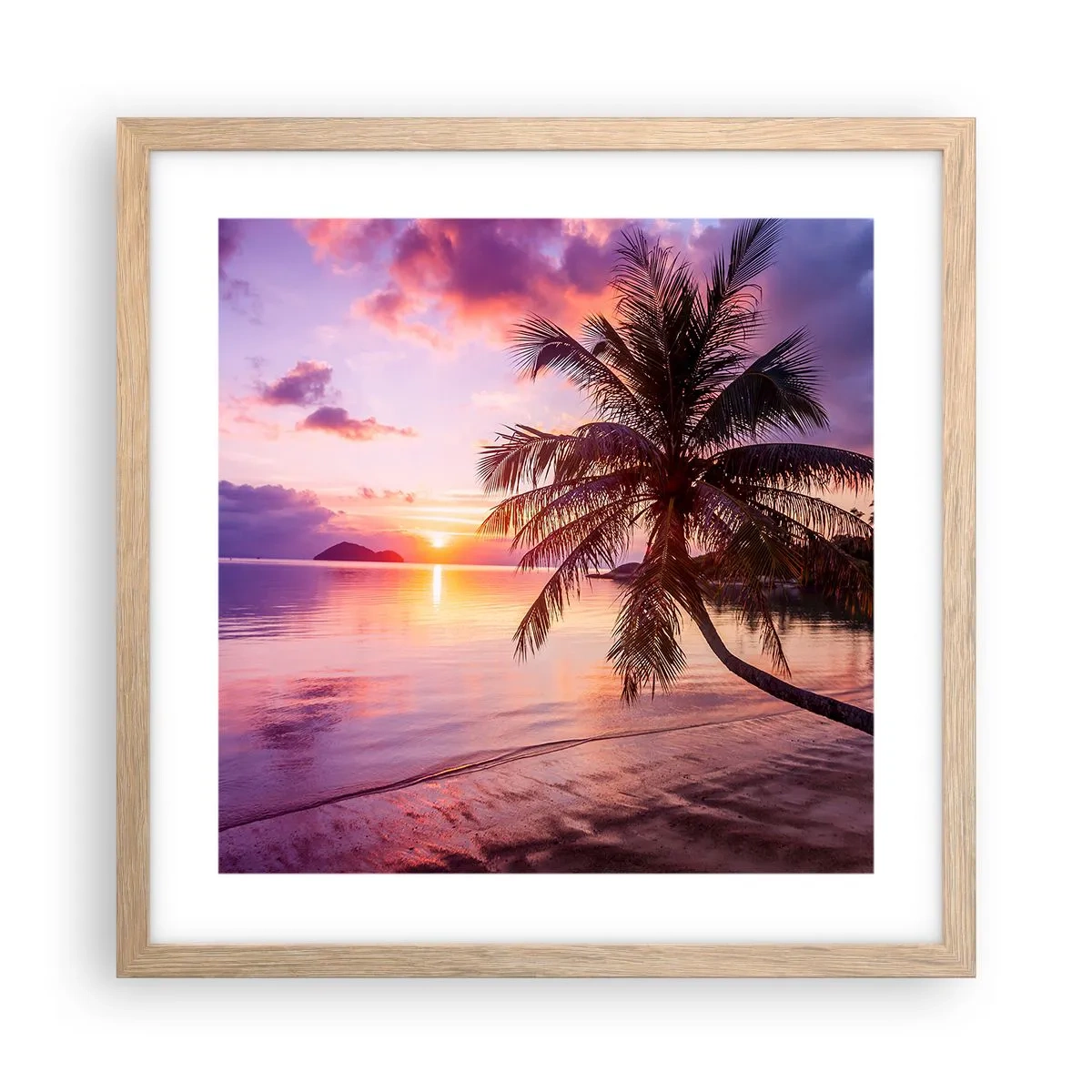 Pôster com moldura de carvalho claro - Felicidade no horizonte - 40x40 cm