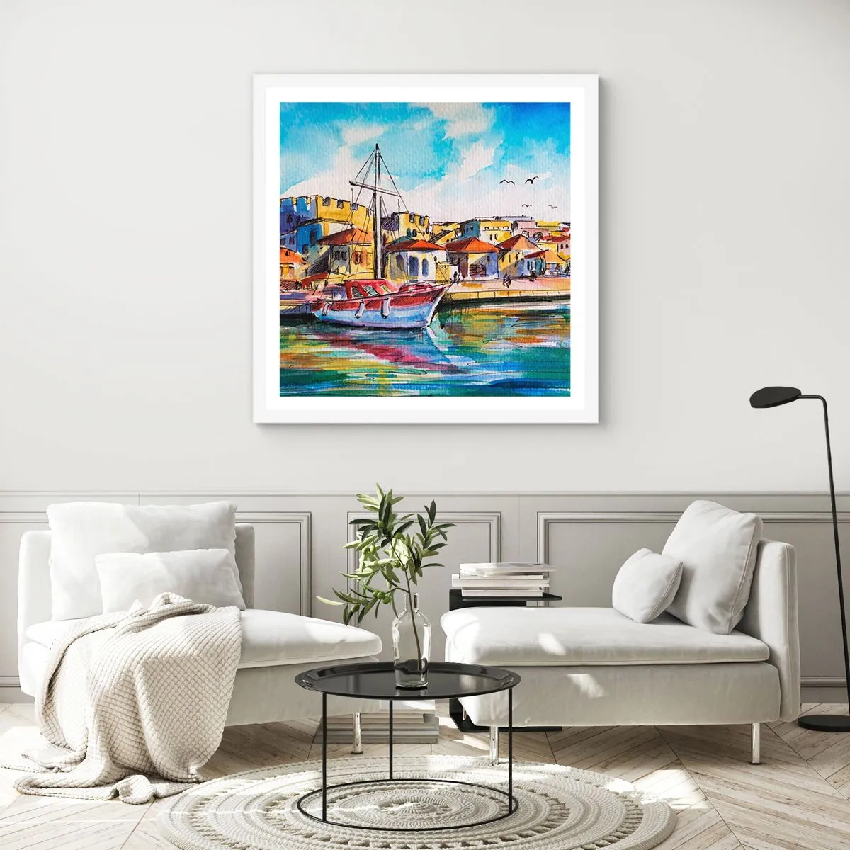 Pôster em moldura branca - Tarde de arco-íris - 40x40 cm