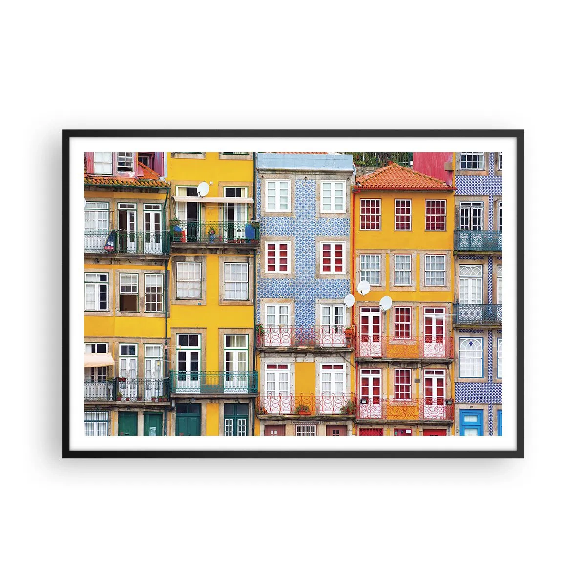 Pôster com moldura preta - Cores da cidade velha - 100x70 cm