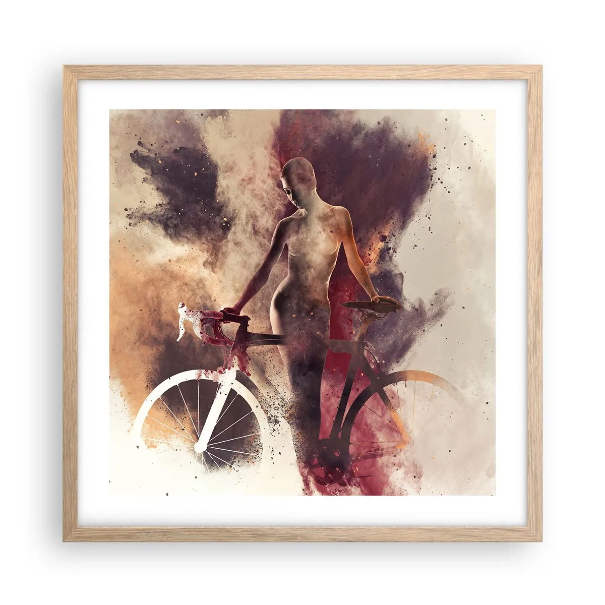 Pôster com moldura de carvalho claro - Uma alma de bicicleta em formas de mármore - 50x50 cm