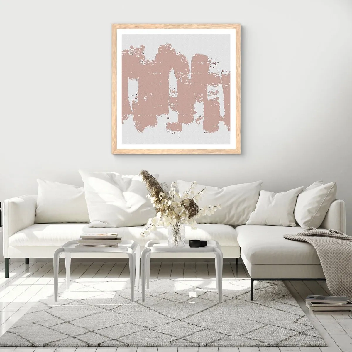 Pôster com moldura de carvalho claro - Abstração em rosa suave - 40x40 cm