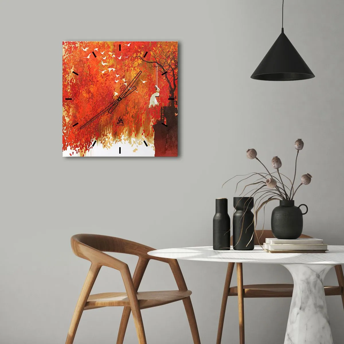 Relógio de parede - Relógio em vidro - Será que vai voar com eles? - 30x30 cm