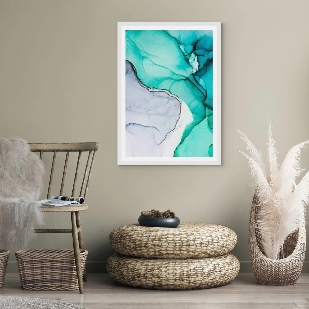 Pôster em moldura branca - Estudo em turquesa - 70x100 cm