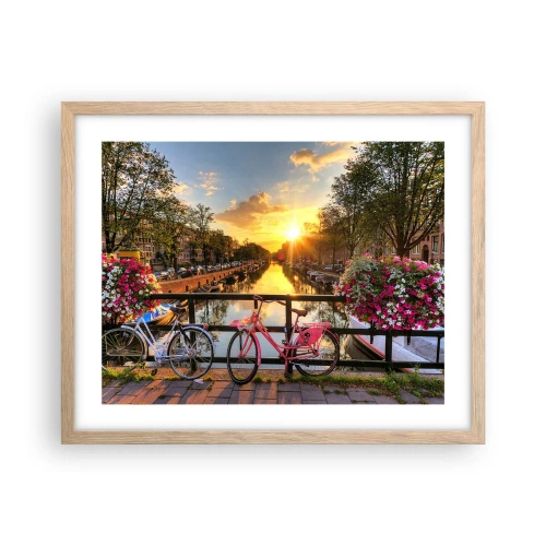 Pôster com moldura de carvalho claro - Manhã de primavera em Amsterdã - 50x40 cm