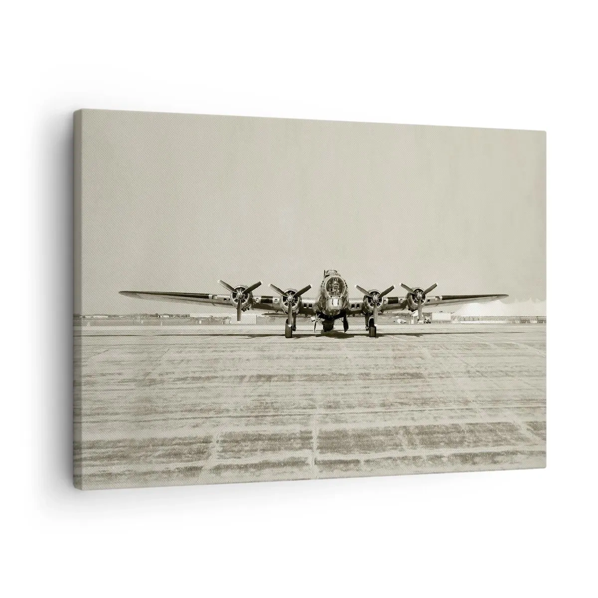 Quadro em tela - Avião histórico no aeroporto em sépia - 70x50cm - Pronto como sempre  - Decoração de parede moderna para a sala de estar e quarto ARTTOR