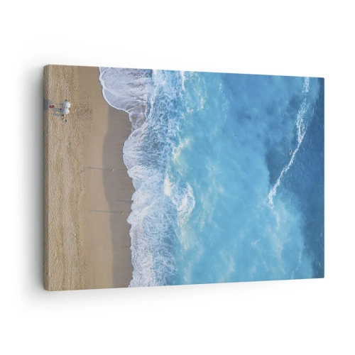 Quadro em tela - Uma vista aérea da praia e das ondas do mar - 70x50cm - O poder do azul - Decoração de parede moderna para a sala de estar e quarto ARTTOR