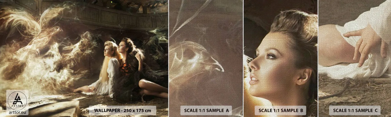 Amostra de papel de parede Premium Canvas - E a poesia nasceu - Abstração, Fénix, Mulher - 100x30 cm