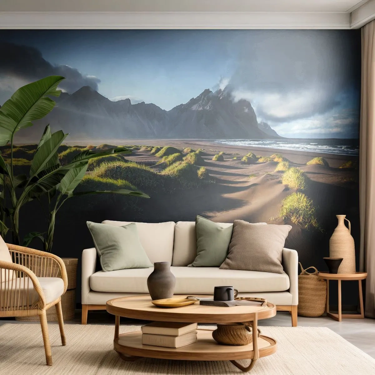 Papel de Parede Premium Canvas - Harmonia dos elementos da natureza - Paisagem, Islândia, Montanhas - 450x315 cm