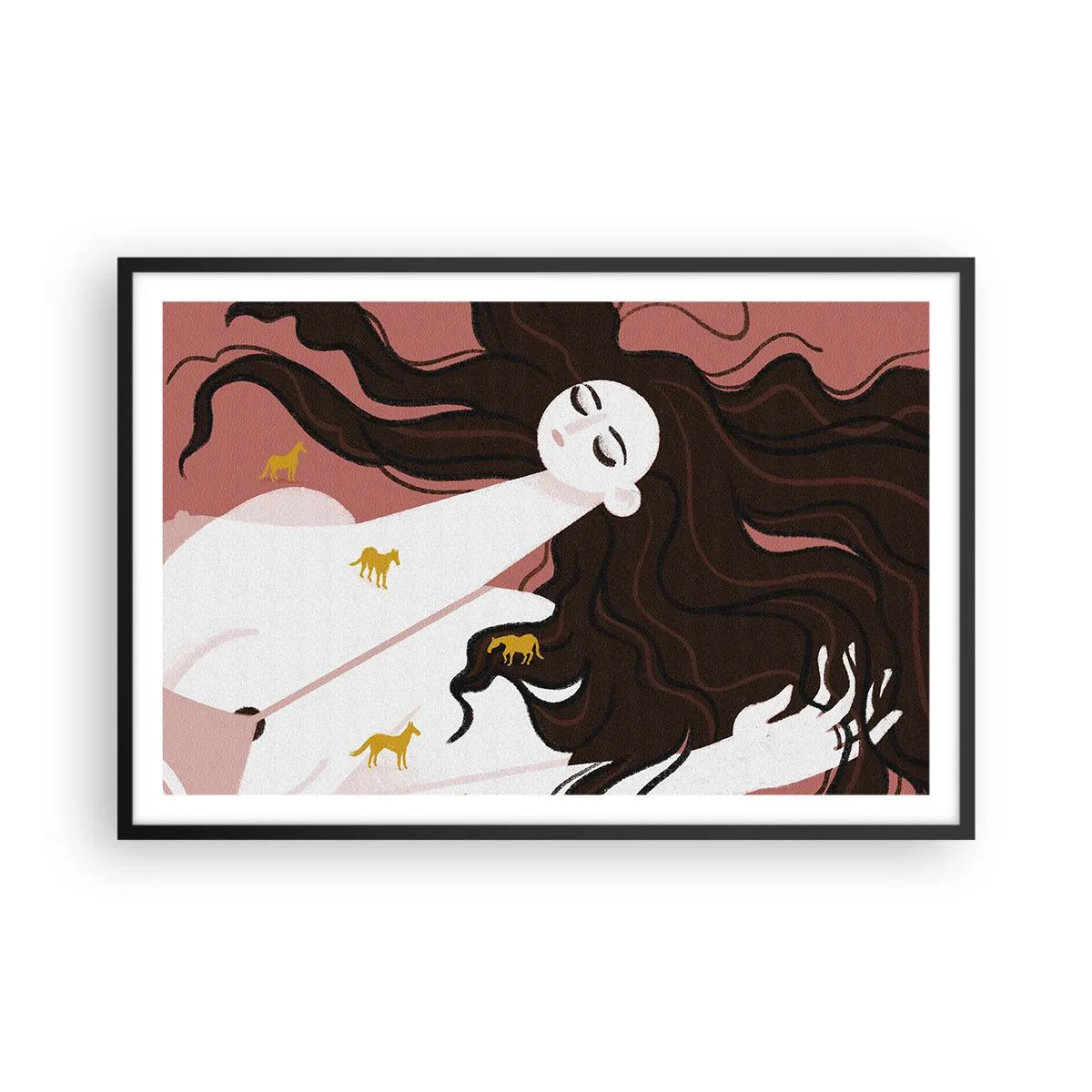 Pôster com moldura preta - Sonho com um cavalo dourado - 91x61 cm
