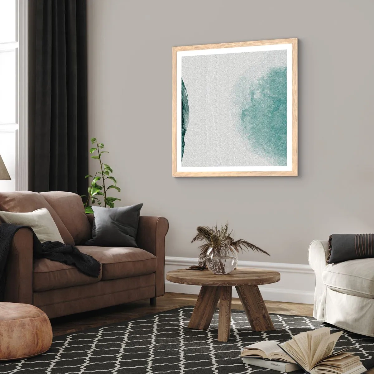 Pôster com moldura de carvalho claro - Encontro com a neblina - 40x40 cm