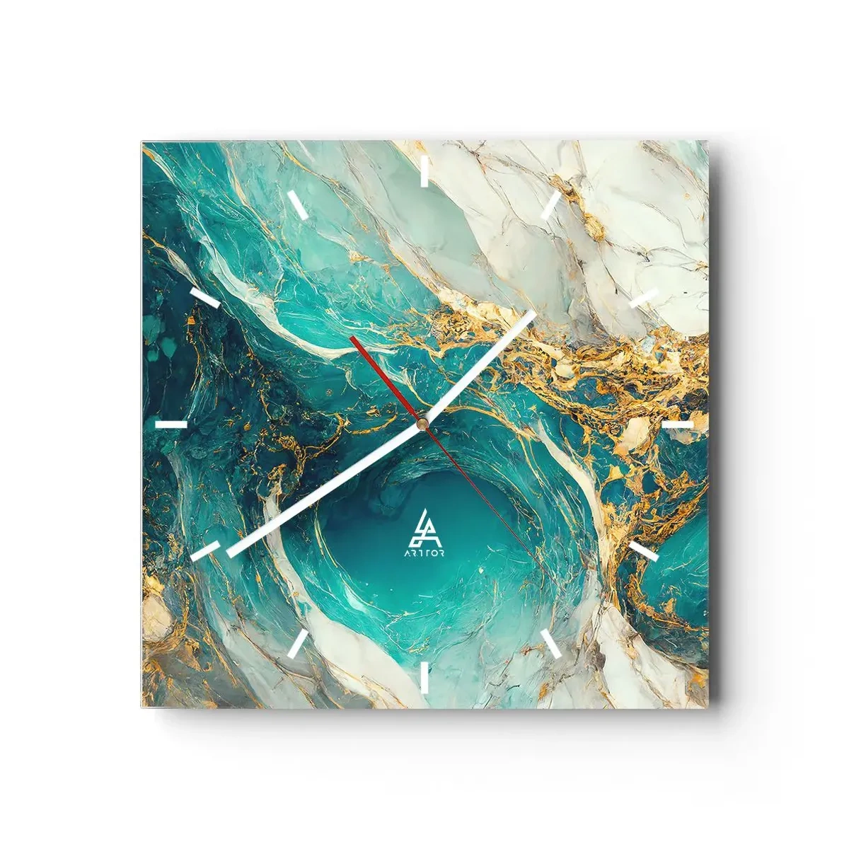 Relógio de parede - Relógio em vidro - Composição com veios d'ouro - 30x30 cm