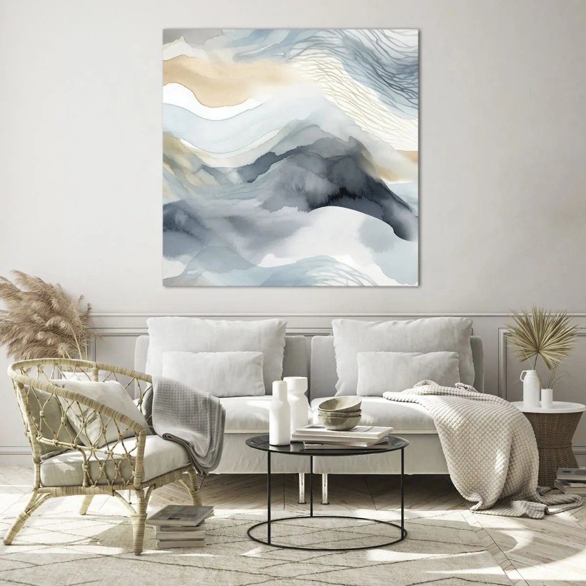 Quadro em vidro - Abstração nevada e nebulosa - 40x40 cm