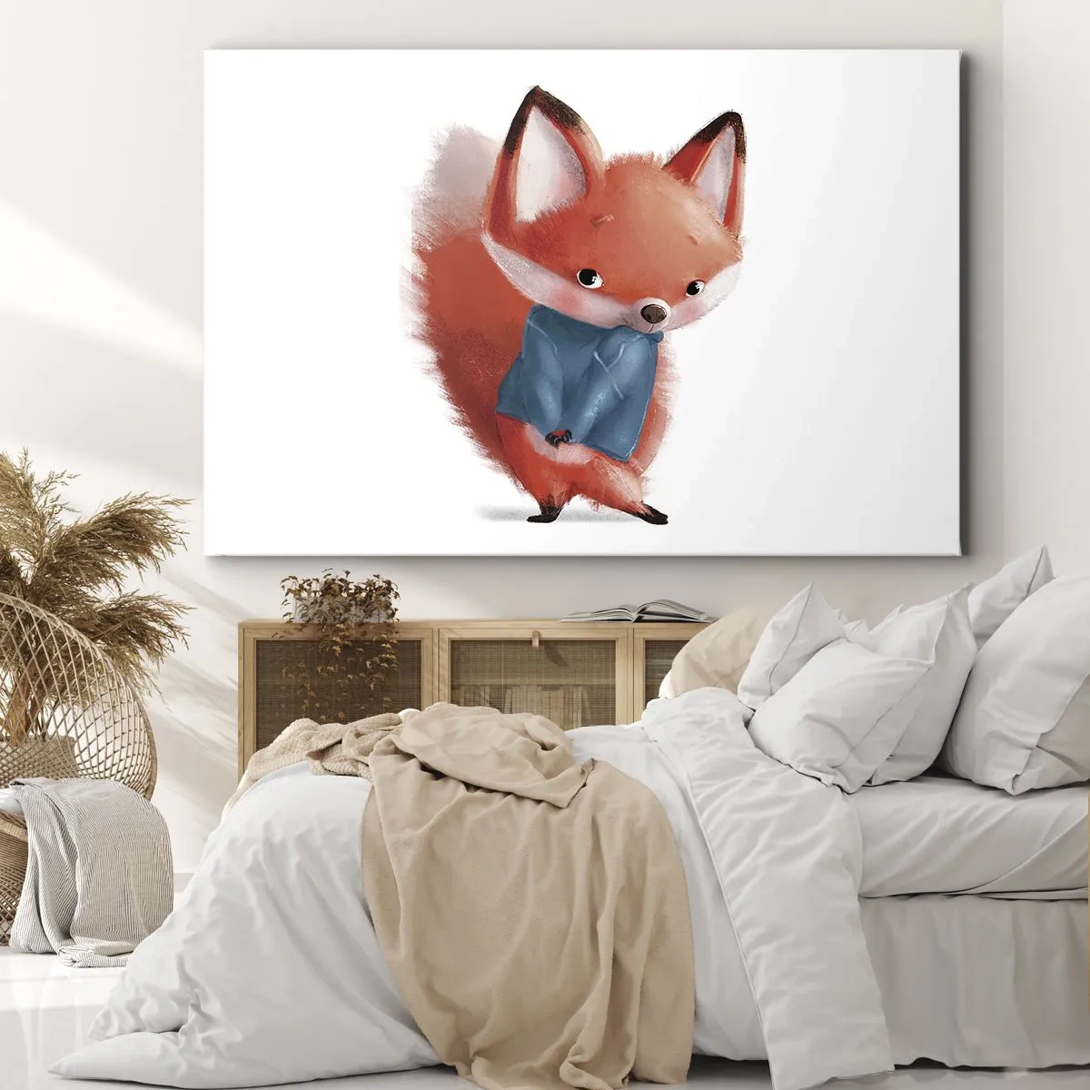 Quadro em tela - Uma raposa fofa em um terno azul - 70x50cm - Fico bonito nisto? - Decoração de parede moderna para a sala de estar e quarto ARTTOR