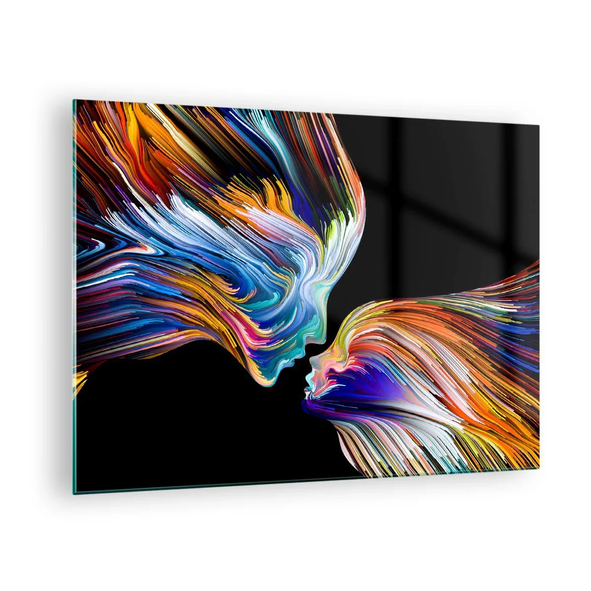 Quadro em vidro - Uma imagem abstrata de dois rostos com uma fusão de energia e luz. - 70x50cm - Fusão de energia e luz - Decoração de parede moderna para a sala de estar e quarto ARTTOR