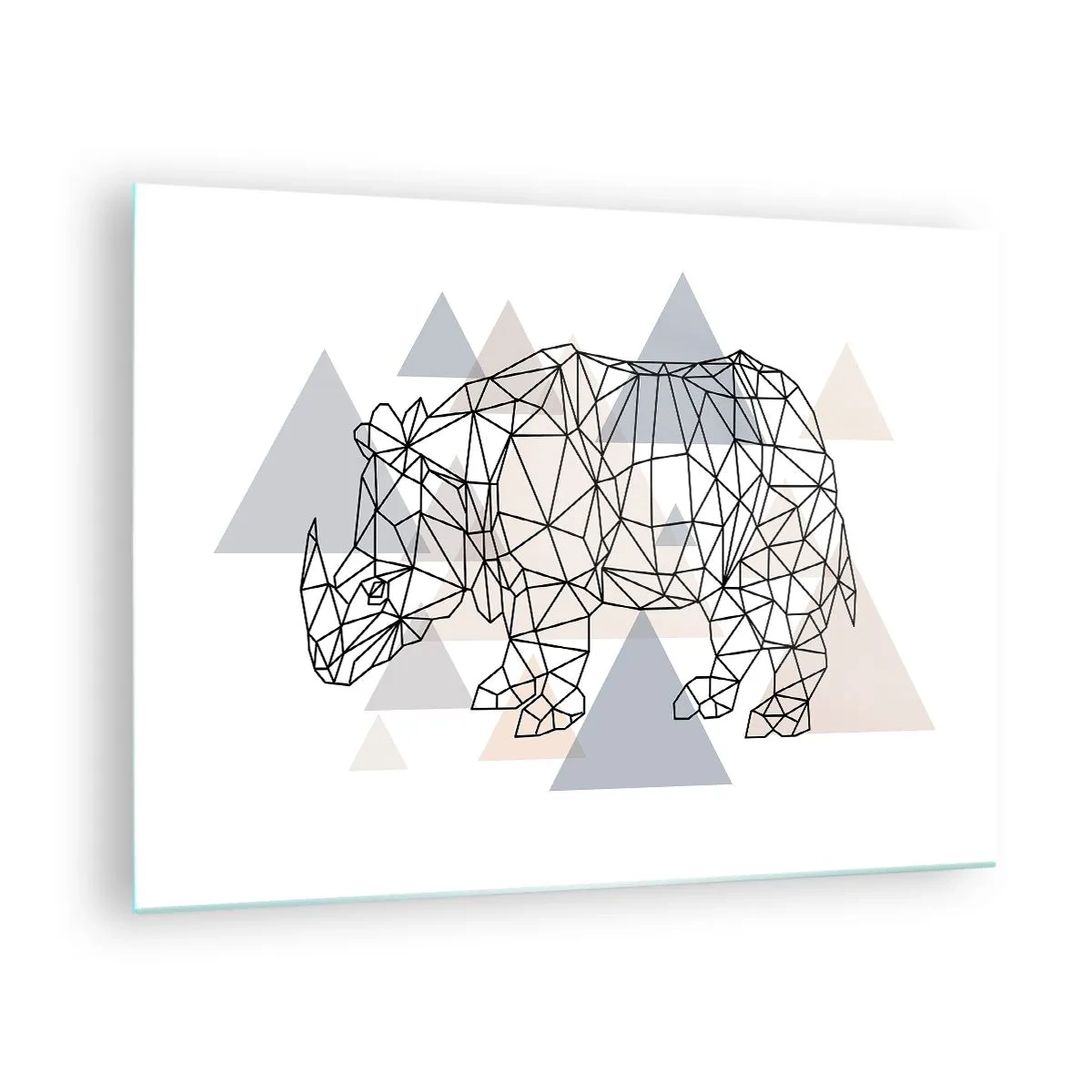 Quadro em vidro - Desenho geométrico de um rinoceronte sobre fundo claro - 70x50cm - Estrutura da força - Decoração de parede moderna para a sala de estar e quarto ARTTOR