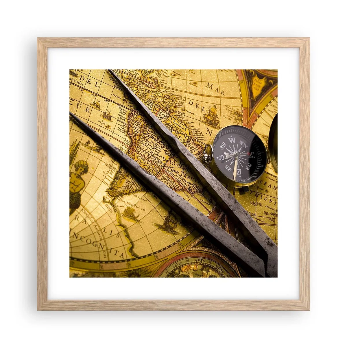 Pôster com moldura de carvalho claro - Onde estão esses tesouros? - 40x40 cm