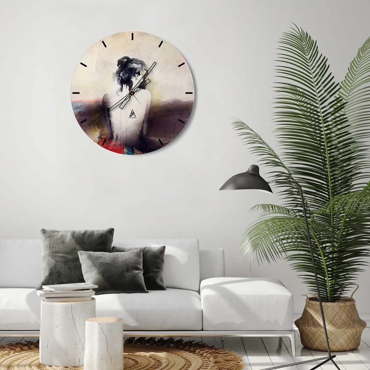 Relógio de parede - Relógio em vidro - Linhas suaves, formas ovais - 40x40 cm