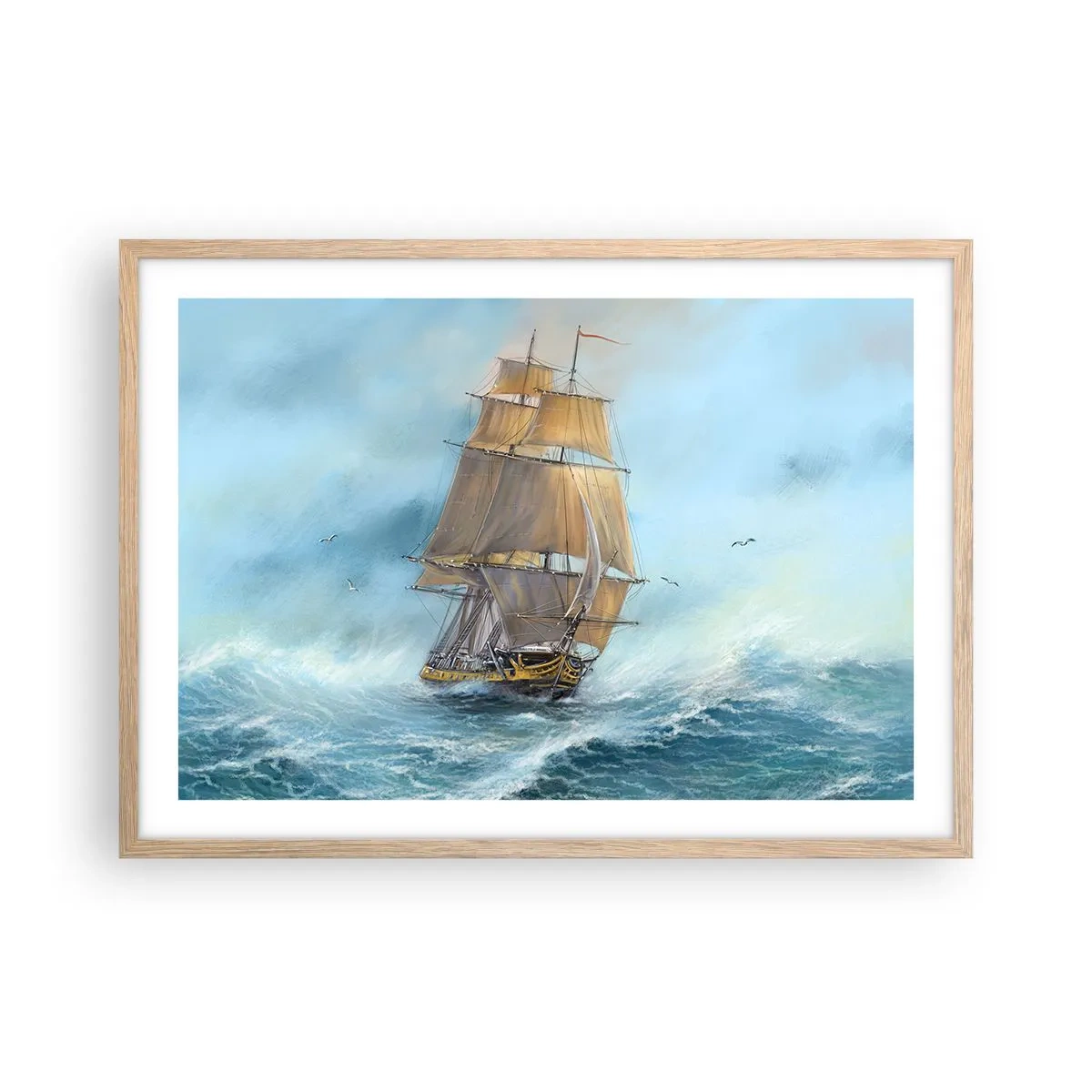 Pôster com moldura de carvalho claro - Correndo sobre as ondas - 70x50 cm