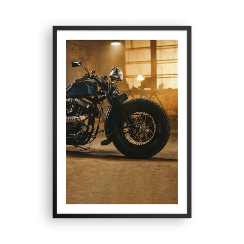 Pôster com moldura preta - Motocicleta em uma oficina estilosa - 50x70cm - Tudo posso - Decoração de parede moderna para a sala de estar e quarto ARTTOR