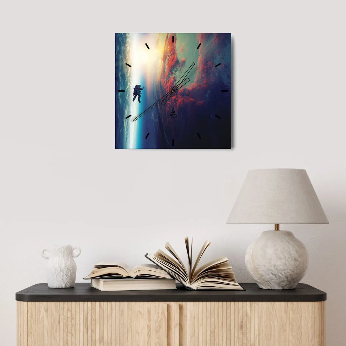 Relógio de parede - Relógio em vidro - Enfrentando o universo - 30x30 cm